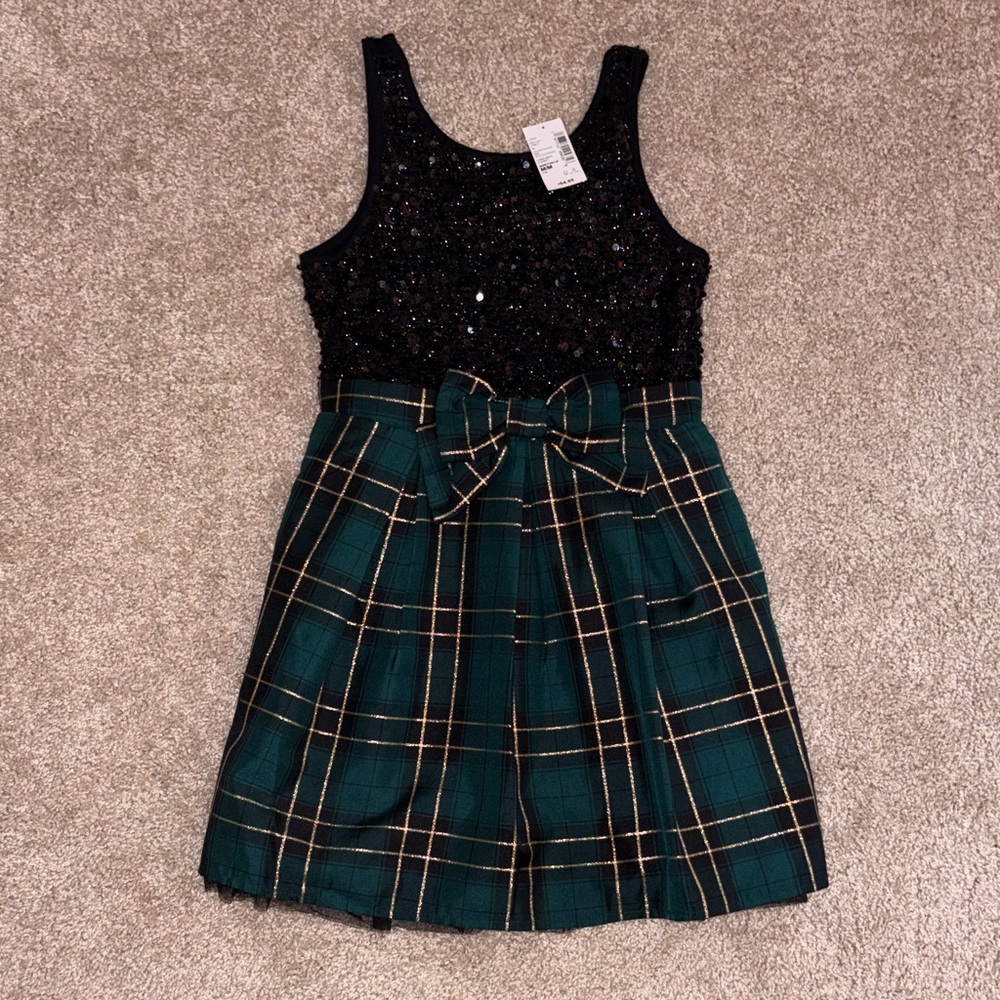 The Children's Place Black and Green Plaid Dress size 7/8 Medium
